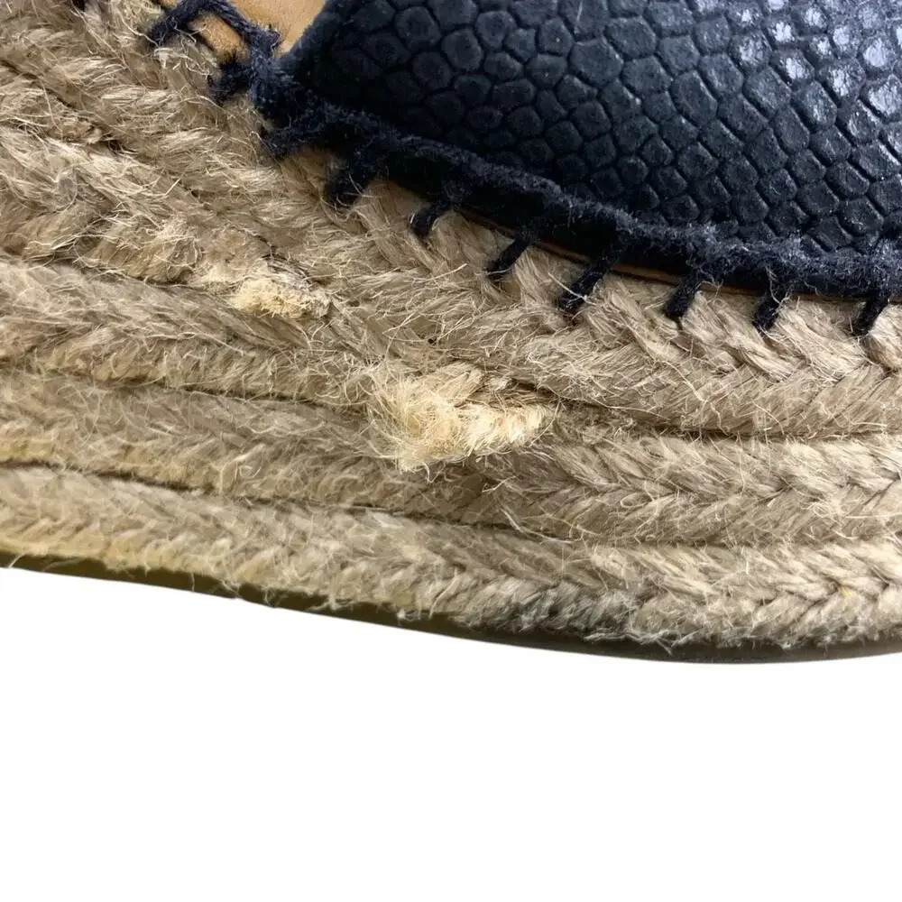 Franco Sarto Black Snakeprint Platform Espadrille Sandals 8.5 Leathr
